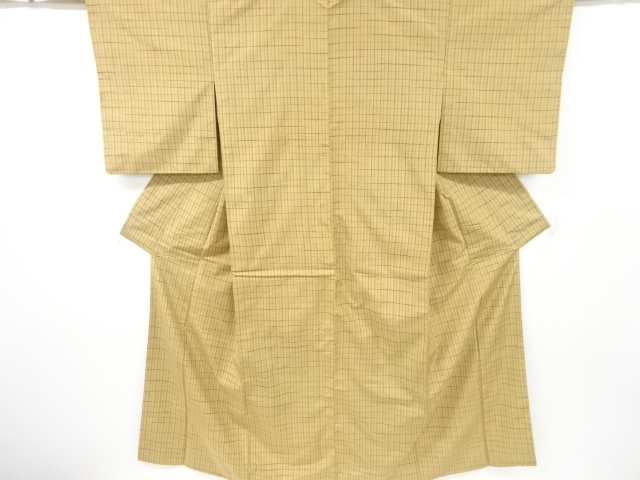 JAPANESE KIMONO / ANTIQUE KIMONO / SILK / TSUMUGI / WOVEN GRID